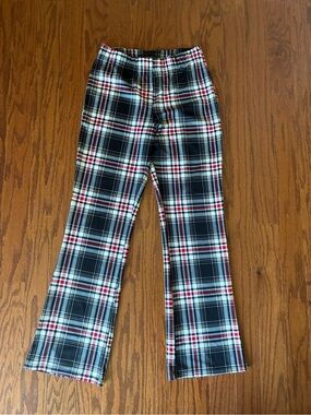 Plaid Boot Cut Pants in Black, White & Red